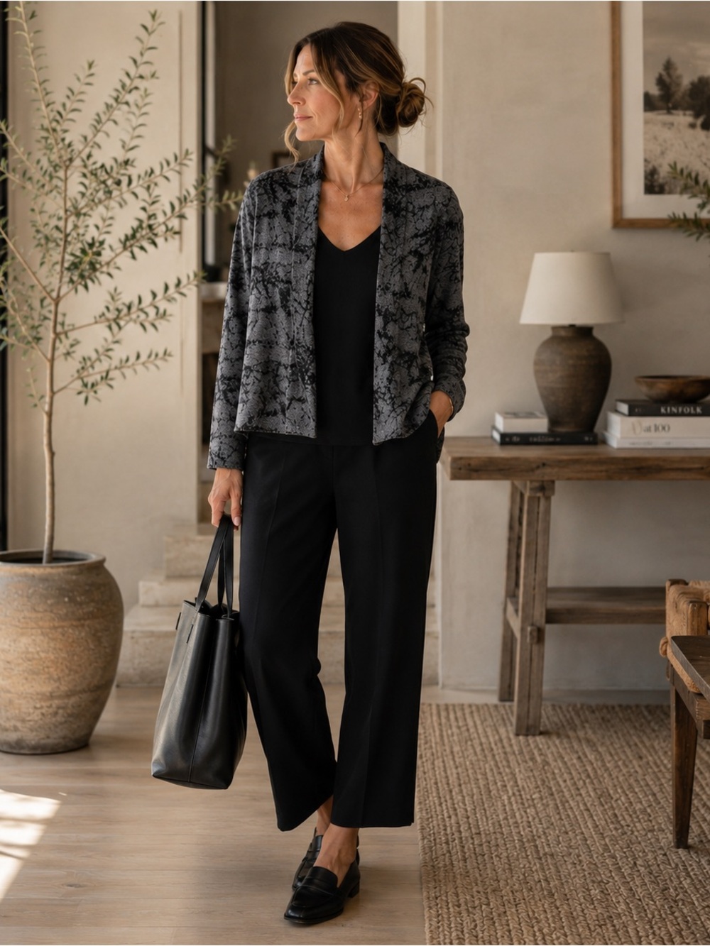 EILEEN FISHER Open Cardigan SMALL Tweed Textured MERINO WOOL Blend Sweater F4MJK